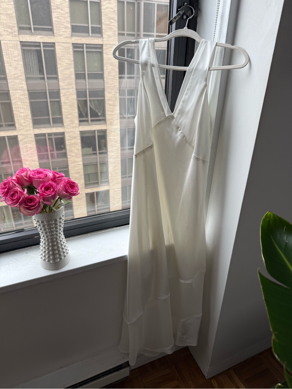Dkny Cream Satin V-Neck Maxi Slip Dress